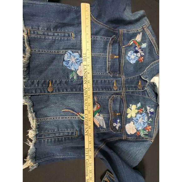 Hidden Jeans Jacket Embroidered Hummingbird Cropped Denim Large Boho - Anthro ✅ - Picture 4 of 9
